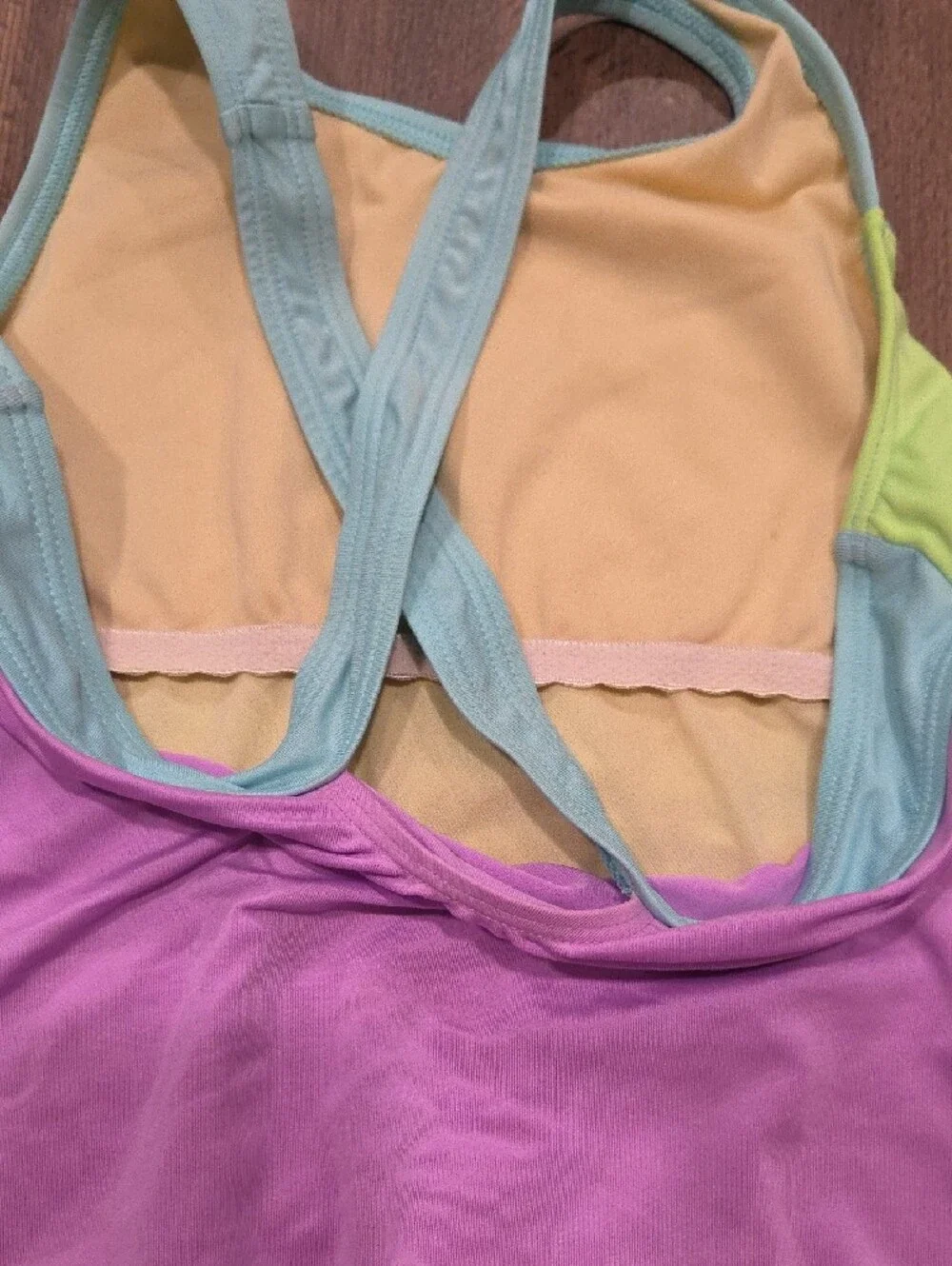 Lands' End Girls Colorblock One-Piece Swimsuit - Aqua, Lime & Lavender